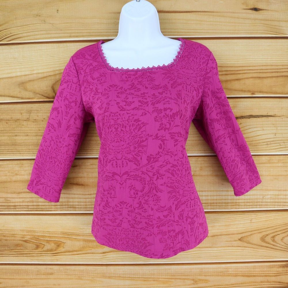 Ophelia‎ Roe Blouse Lace Square Neck Womens Size S Mauve Pink Floral 3/4 Sleeve